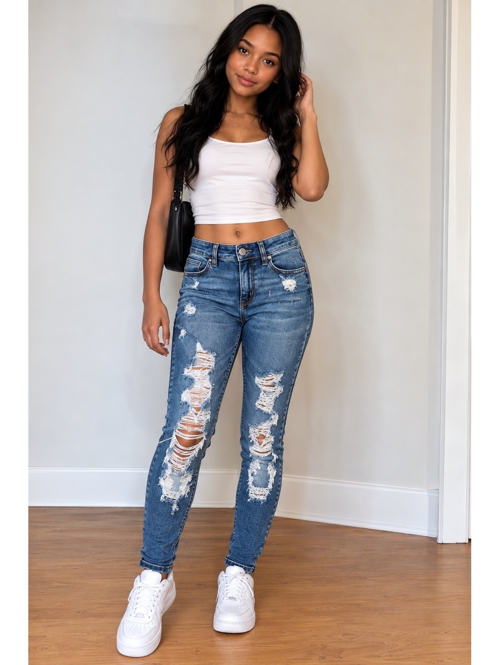 American Eagle Stretch Distressed Skinny Jeans Size 0 Regular Medium Blue Wash
